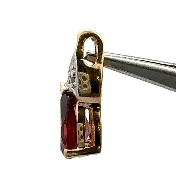 10K Yellow Gold Red Garnet White Diamond Pear Pendant